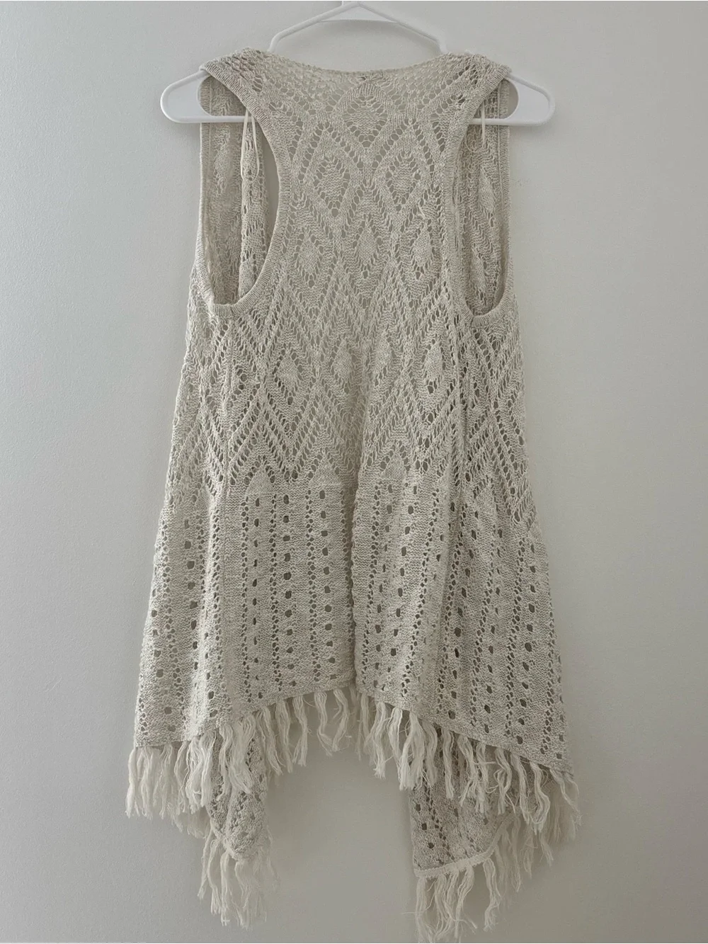 Justice Cream crochet vest with fringe trim